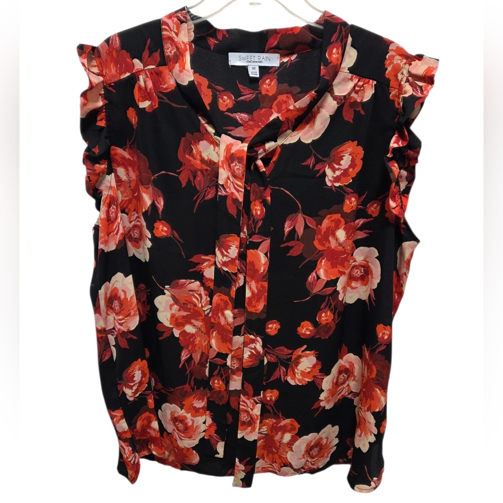 Sweet Rain Red Floral Blouse